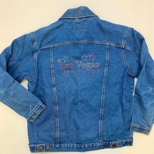 Stylo Denim Jean Jacket Womens Large Blue Embellished LAS VEGAS
